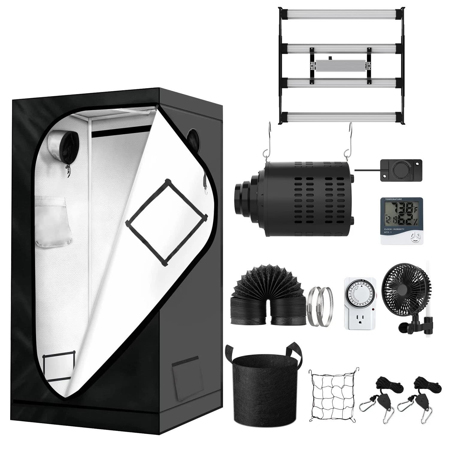 L.T.C Grow Tent Kit Complete 90x90x180cm 240w LED Grow Light Samsung 301B Hydro